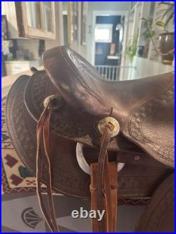 Western Saddle Vintage Antique Western Decor 13.5 Seat Brown Leather