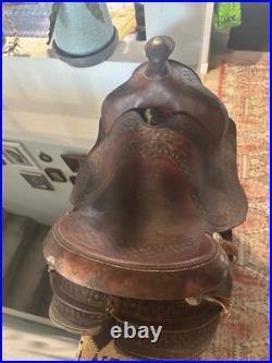 Western Saddle Vintage Antique Western Decor 13.5 Seat Brown Leather