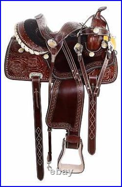 Western Show Saddle Tack Set Yellow Crystal Silver Studded Premium Leather