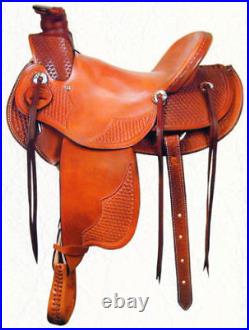 Western Tan Leather Hand Carved Roper Ranch 17 Saddle