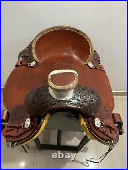 Western Tan Leather Hand Carved Roping Ranch Saddle 15, 16 17 18