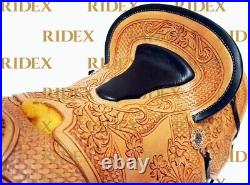 Western Trail Barrel Racing Racer Hand Tooled Leather Tack Saddle For Horse