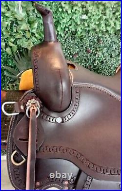 Western Trail Horse Saddle Barrel Racing Tack Premium Leather Tooled 10-18 IJOPU