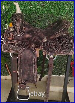 Western Trail Horse Saddle Barrel Racing Tack Premium Leather Tooled 10-18 IK89Y