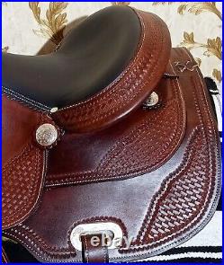 Western Trail Horse Saddle Barrel Racing Tack Premium Leather Tooled 10-18 UGUJT
