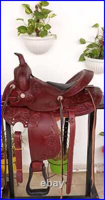 Western Trail Horse Saddle Barrel Racing Tack Premium Leather Tooled 10-18 YHU7Y