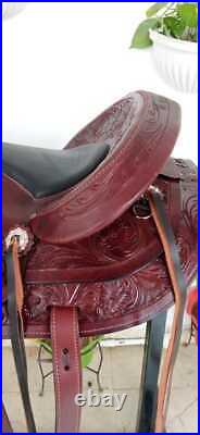 Western Trail Horse Saddle Barrel Racing Tack Premium Leather Tooled 10-18 YHU7Y