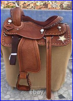 Western Trail Horse Saddle Barrel Racing Tack Premium Leather Tooled 10-18 tynuj