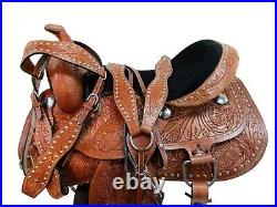 Western Trail Saddle 15 16 17 18 Brown Leather Horse Pleasure Tooled Tack Set