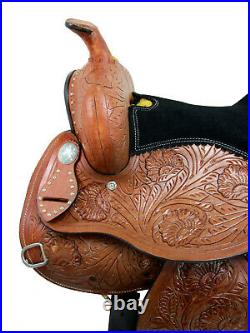 Western Trail Saddle 15 16 17 18 Brown Leather Horse Pleasure Tooled Tack Set