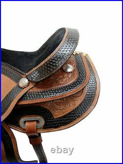 Western Trail Saddle 15 16 17 18 Brown Tooled Leather Horse Pleasure Tack Set