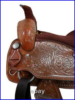 Western Trail Saddle 15 16 17 18 Pleasure Horse Floral Tooled Leather Tack Set