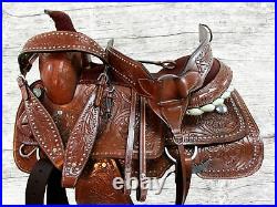 Western Trail Saddle 15 16 17 18 Pleasure Horse Floral Tooled Leather Tack Set