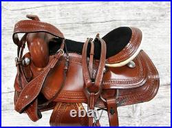 Western Trail Saddle 15 16 17 18 Snake Tooled Leather Horse Pleasure Tack Set