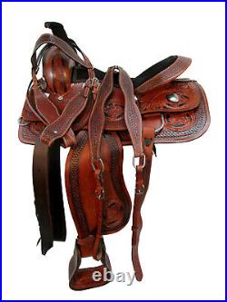 Western Trail Saddle 17 18 Pleasure Horse Black Floral Tooled Leather Tack Set