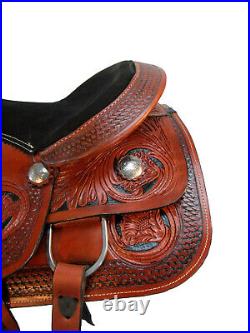 Western Trail Saddle 17 18 Pleasure Horse Black Floral Tooled Leather Tack Set