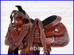 Western Trail Saddle 17 18 Pleasure Horse Black Floral Tooled Leather Tack Set