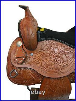 Western Trail Saddle 18 17 16 15 Pleasure Horse Floral Tooled Leather Tack Set
