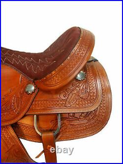Western Trail Saddle Comfy Seat Premium Tooled Leather Horse 15 inch USA