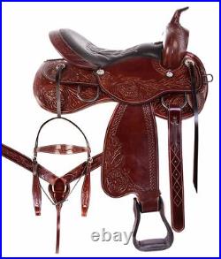Western Trail Saddle Comfy Seat Premium Tooled Leather Horse Tack Headstall
