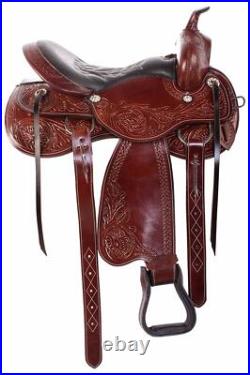 Western Trail Saddle Comfy Seat Premium Tooled Leather Horse Tack Headstall