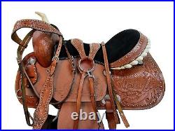 Western Trail Saddle Floral Cross Tooled Leather Pleasure Horse Tack 15 16 17