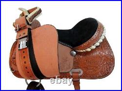 Western Trail Saddle Floral Cross Tooled Leather Pleasure Horse Tack 15 16 17