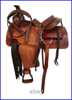 Western Trail Saddle Hand Made Floral Tooled Leather Tack Set 18 17 16 15
