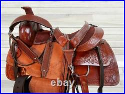 Western Trail Saddle Hand Made Floral Tooled Leather Tack Set 18 17 16 15