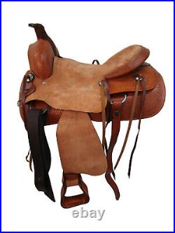 Western Trail Saddle Hard Seat Pleasure Horse Tooled Leather Tack 15 16 17 18