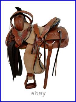Western Trail Saddle Hard Seat Rough Out Leather Pleasure Used Tack 15 16 17 18