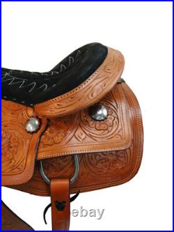 Western Trail Saddle Horse Pleasure Floral Tooled Used Leather Tack 15 16 17 18