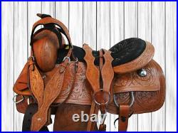 Western Trail Saddle Horse Pleasure Floral Tooled Used Leather Tack 15 16 17 18