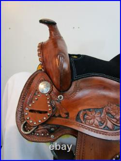 Western Trail Saddle Kids Youth Pony Pleasure Tooled Leather Used Tack 10 12 13