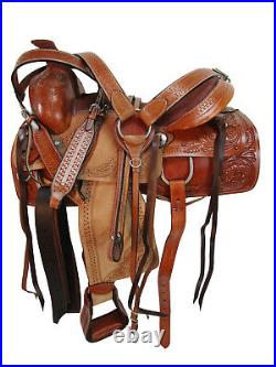Western Trail Saddle Padded Brown Seat Pleasure Tooled Leather Tack 15 16 17 18