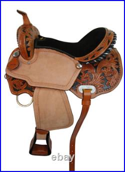 Western Trail Saddle Pleasure Horse Floral Tooled Leather Tack Set 15 16 17