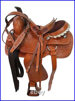 Western Trail Saddle Pleasure Horse Floral Tooled Leather Tack Set 15 16 17 18