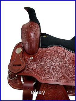Western Trail Saddle Pleasure Horse Floral Tooled Leather Tack Set 18 17 16 15