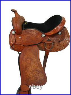 Western Trail Saddle Pleasure Horse Floral Tooled Leather Tack Set 18 17 16 15