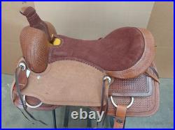 Western Trail Saddle Pleasure Horse Waffle Tooled Used Leather 17