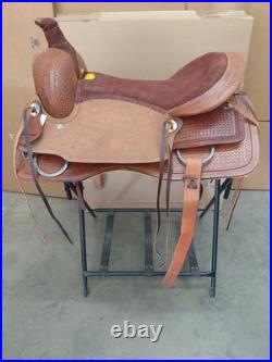 Western Trail Saddle Pleasure Horse Waffle Tooled Used Leather 17