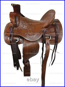 Western Trail Saddle Slick Hard Seat Floral Leather Pleasure Tack 15 16 17 18