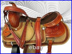Western Trail Saddle Used Pleasure Horse Floral Tooled Leather Tack 15 16 17 18