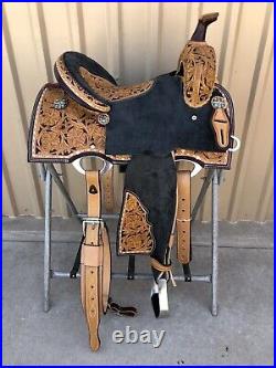 Western barrel Racing Horse Saddle brown with tack size 10- 16 free ship