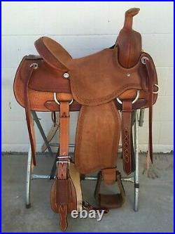 Western brown Strip Down Leather Hand carved Roper Ranch Saddle 15,16,17,18