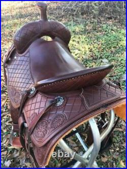 Western chocolate Leather Hand Carved Roper Ranch Saddle with Strings
