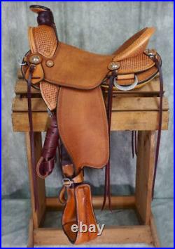 Western hot seat saddle 16 on Eco- leather buffalo Natural on drum dye finished
