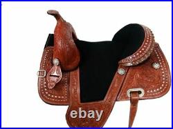 Western leather Barrel Treeless saddle with Stone decorated set size 15161718