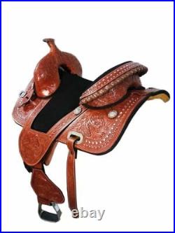 Western leather Barrel Treeless saddle with Stone decorated set size 15161718