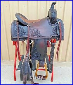 Western padded saddle 16on Eco-leather buffalo Mahogany color drum dye finish